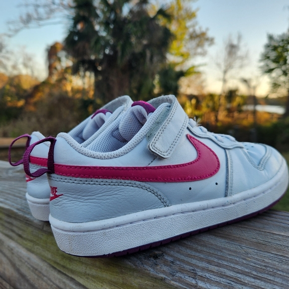 Nike Court Borough Low Recraft Girls Size 2.5 Y White Pink Leather Sneakers - Picture 2 of 14